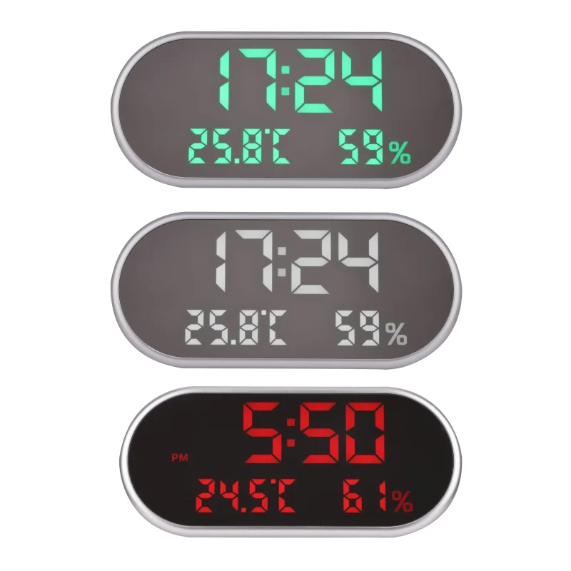 

LLED Mirror Alarm Clock Digital Snooze Table Clock with Thermometer Hygrometer Humidity Temperature Table Desk Clock Phone Charg