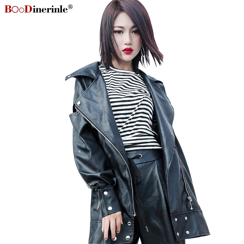Haus & Garten MüHsam Boodinerile 2019 Frauen Pu Leder Jacke Weibliche Lose Plus Größe Motorrad Leder Jacke Stilvolle Schwarz Kette Streetwear Mantel