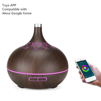 

Free shipping 400ml cutout flower APP aroma diffuser woodgrain wifi air humidifier