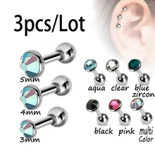 3pcs/Lot Fashion Ear Piercing Lip Body Helix Tragus Lobe Barbell Bar Earrings Ear Studs Piercing 3mm&4mm&5mm C557