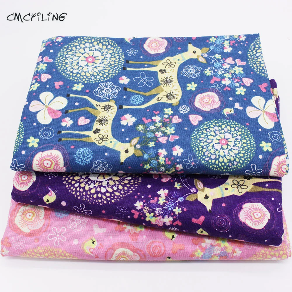 

Festival Cute Deer Printed Linen Fabric For Quilting Sewing Patchwork,Curtain,Tablecloth,Diy Home,Placemat Cloth,Bags Material