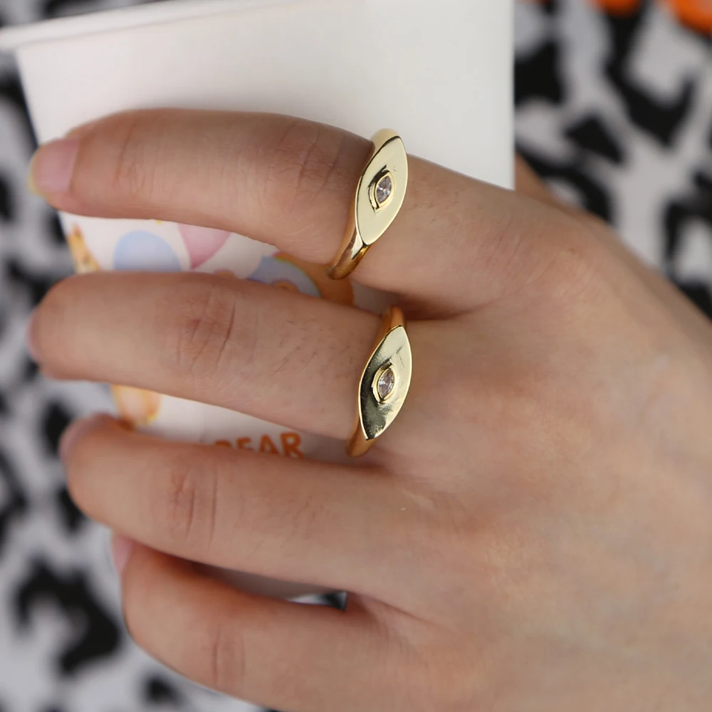 

minimal delicate single stone evil eye ring gold color fashion women jewelry