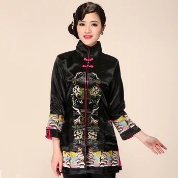 

Handmade Embroidery Female Spring Autumn Windbreaker Classic Flower Women Satin Blench Chinese Women Formal Jacket Coat M-XXXL