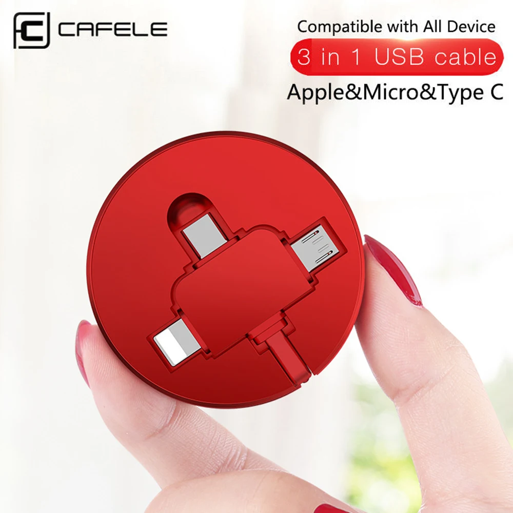 Cafele 3в1 USB кабель type C Micro USB кабель для iPhone XS IOS 12 Выдвижной зарядный кабель для samsung Xiaomi Дата-кабель синхронизации