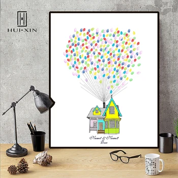 

Free Personalize Custom Name Date Fingerprint DIY Signature GuestBook Love House for Wedding Family Party decor Birthday gift