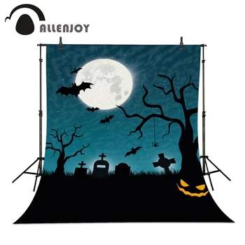 

Allenjoy Photographic backdrop Pumpkin Bats Moon Cemetery Halloween camera fotografica Photocall backgrounds for photo studio