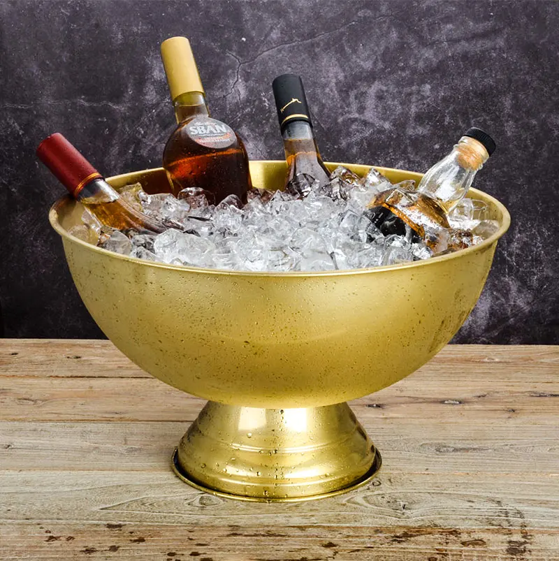 1PCS Bucket Champagne 304 Stainless Steel Ice Bucket Granule Tube Champagne Barrel Ice Wine Barrel