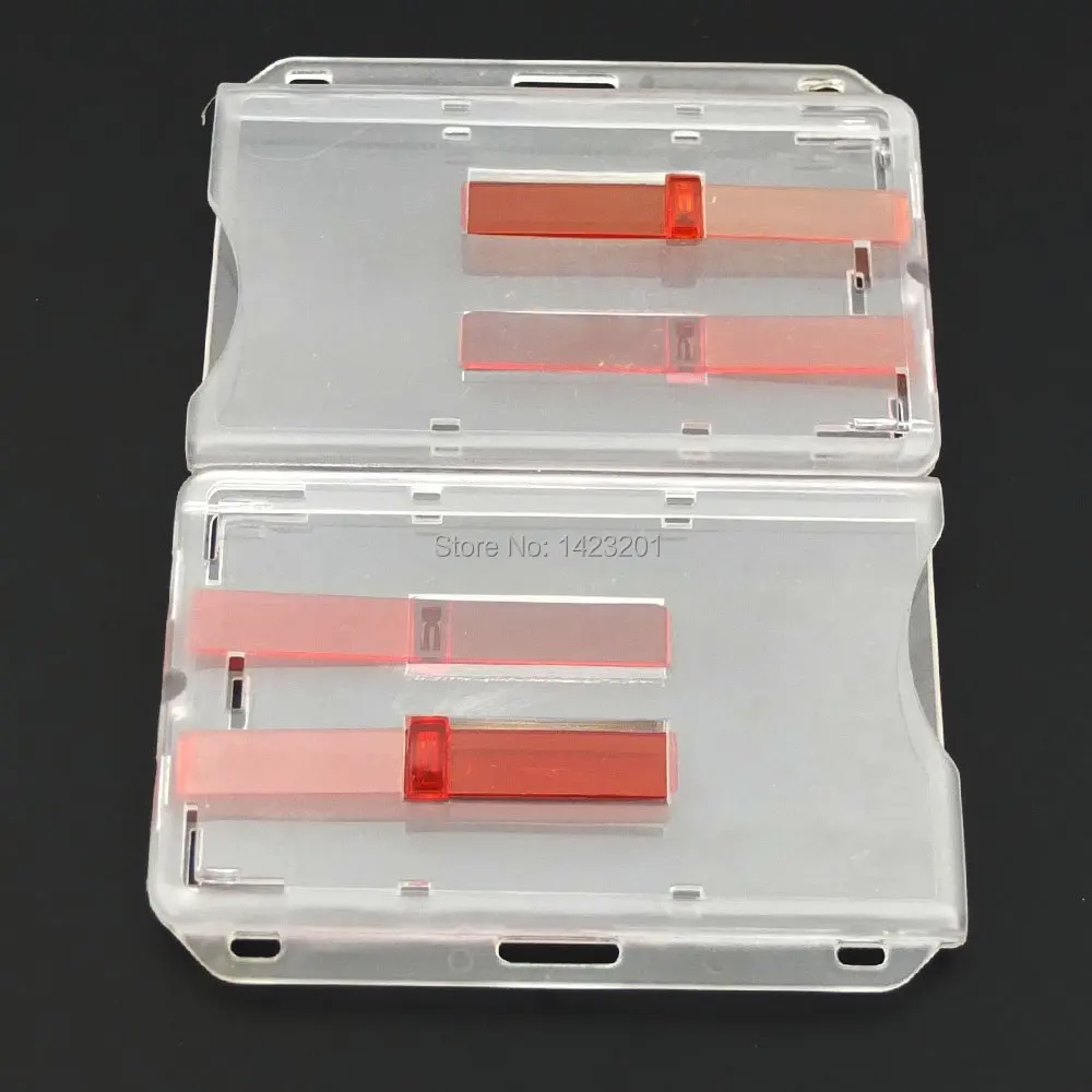 

5 Pcs/ Lot Frosted Horizontal Hard Rigid Plastic Business ID Card Badge Holder Out Tab Red
