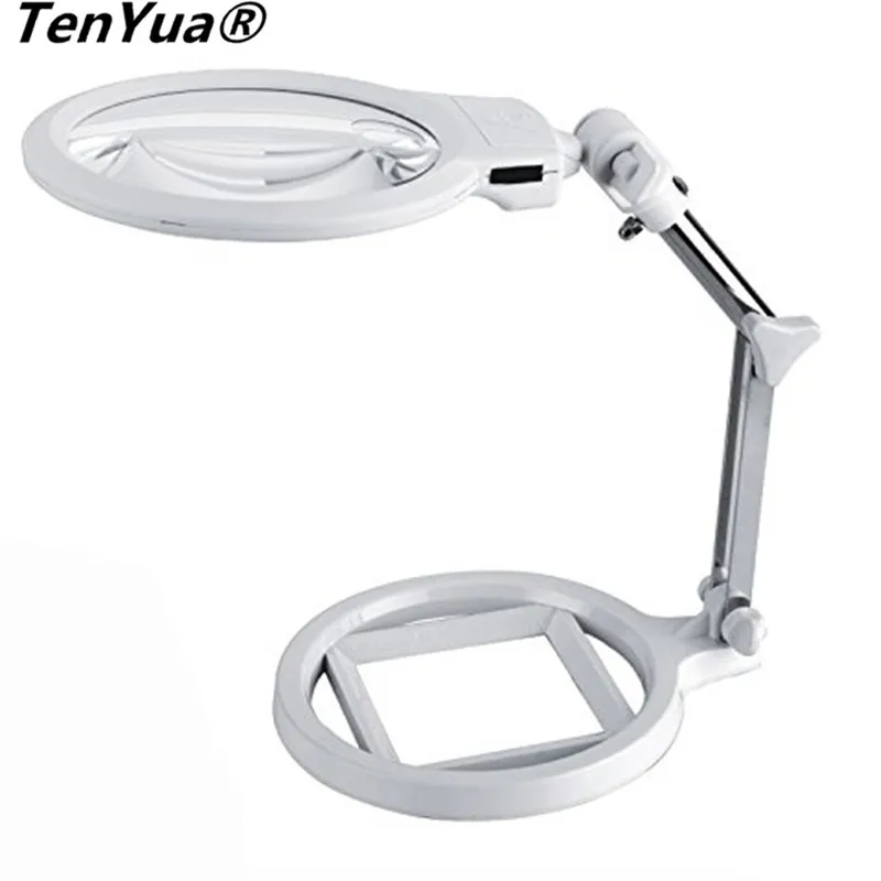 Tenyua Регулируемая Складная лупа 130 мм 2X26 мм 6X с 2 светодиодный свет весы настольная Лупа