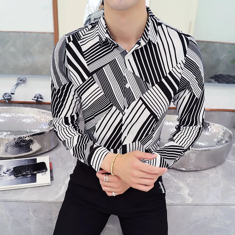 Black and White Striped Shirt Men's 