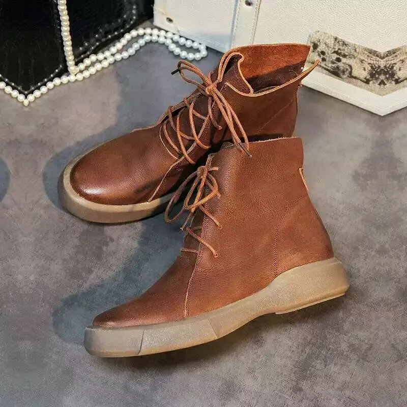 

2018 Fashion Brand Women Shoes Ankle Boots Genuine Leather Lace Up Flats Lady Round Toe Breathable Casual Shoes Women Famale