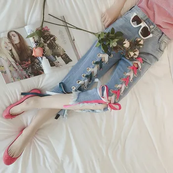 

Lace Up Pants Jeans Fashion Casual Loose Denim Women Jeans Women Summer Plus Size Skinny Women's Jeans