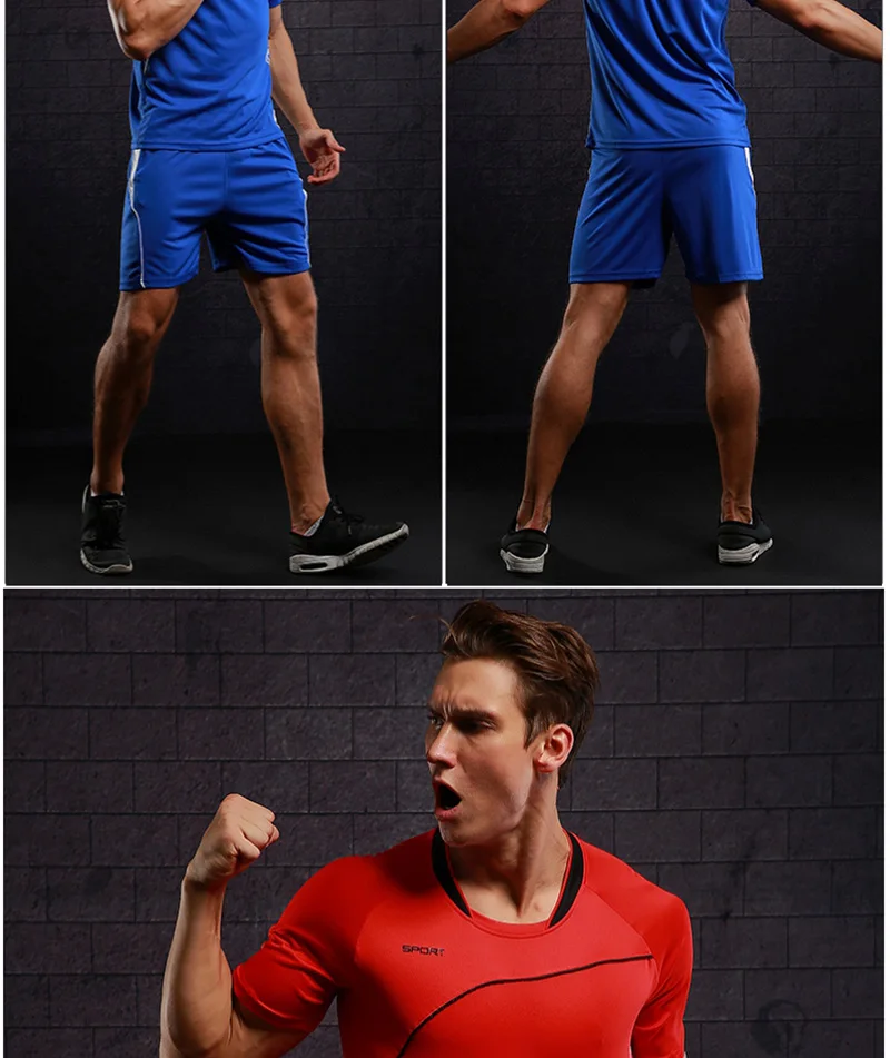 Мужская спортивная одежда для бега, спортивный костюм для футбола, быстросохнущая свободная футболка для бега, одежда для фитнеса, шорты для бега