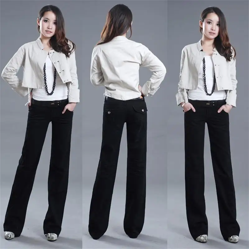2017 La Flares Pantalones Cintura Negro Señora Mediados De Pierna Ancha Las Boot Alta Cut Envío Mujeres Denim Black Calidad Jeans q5IUxfzTw