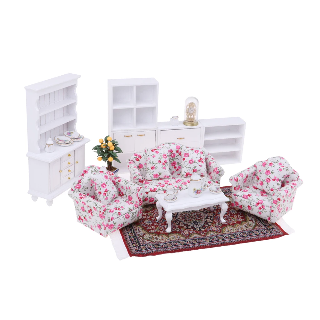 

13 Items 1/12 Dollhouse Miniature Furniture Sofa Bookcase Cabinet Model Kits