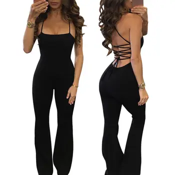 

2017 New Arrival Women Jumpsuit Clubwear Playsuit Casual Sleeveless Solid Bandage Cotton Backless Jumpsuit Summer Loose Romper