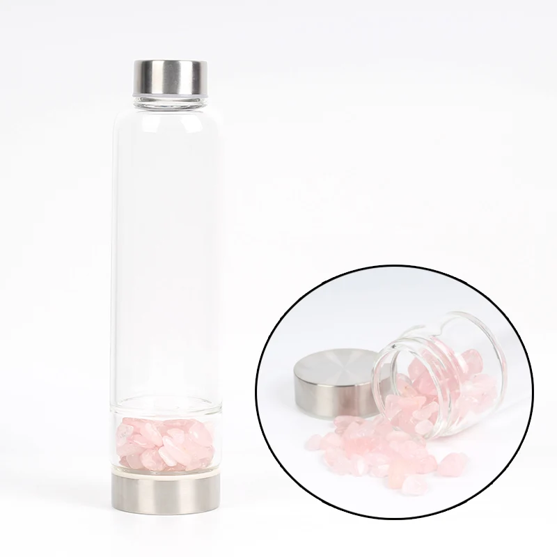 Продукт, креативный натуральный кварцевый кристалл, стеклянная бутылка для воды, гравий неправильной формы, каменная чашка, палочка, исцеляющая, наполненная эликсиром, чашка - Цвет: 550ml Rose Stone