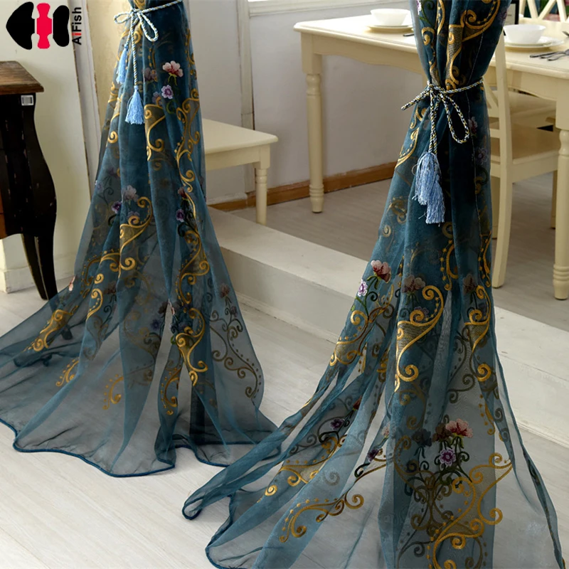 

White Embroidered Curtains Sheer Curtains for Living Room blue curtains red curtains Shade Tulle fabric for the bedroom wp047D