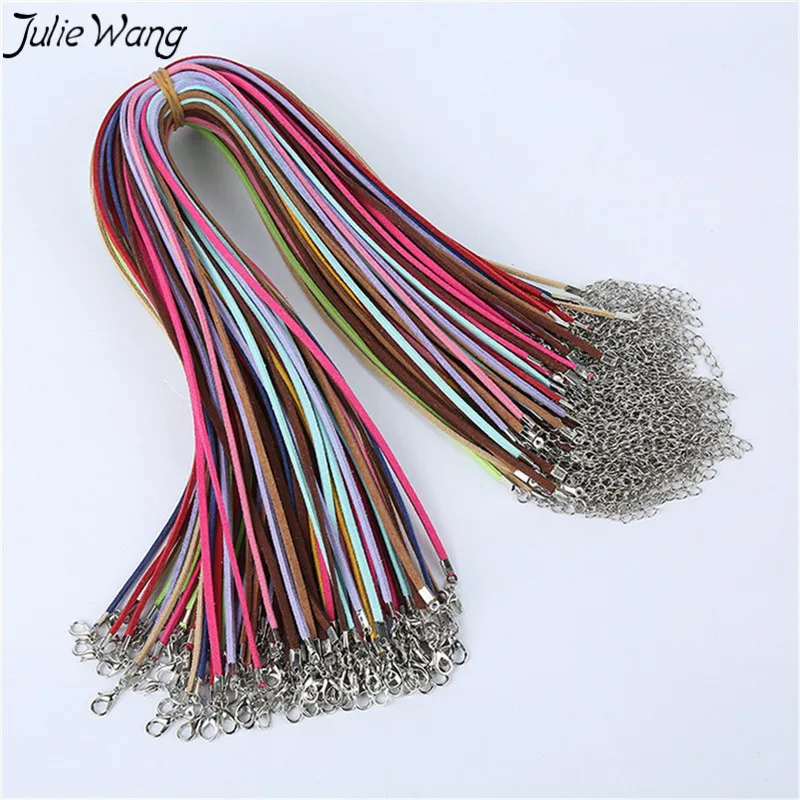 

Julie Wang 10PCS/pack Black Mixed Colorful Cord With Extend Link Chain Lobster Clasps Link DIY Jewelry Necklace Findings 45+5cm