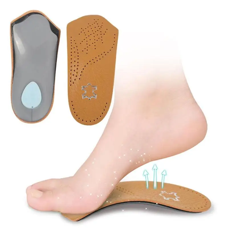 3/4 length Leather insole Flat Foot Orthotic insoles For Women Men Half ...