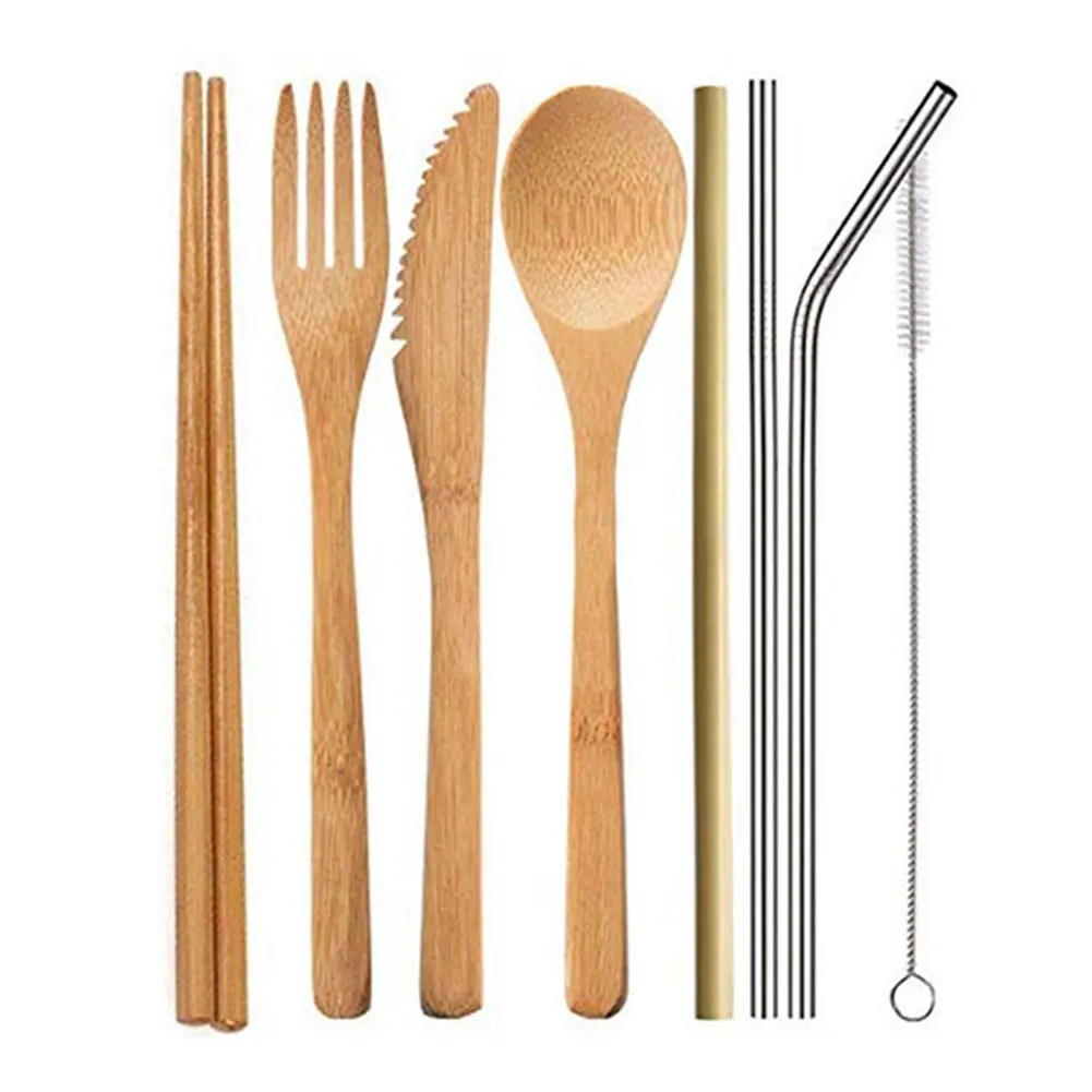 Экологичный нож для пикника, соломенная Ложка Вилка палочки для еды, портативная посуда в японском стиле, Бамбуковая дорожная сумка, набор столовых приборов