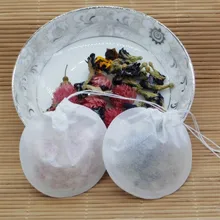 String Drawstring Round Empty Teabags Filter Paper Herb Loose Tea Bags Natural wood pulp Diameter 6cm