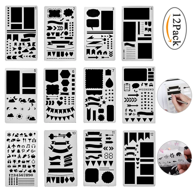 10pcs Journal Stencils, Planner Stencils For Junk Journal Notebook Diary  Scrapbook DIY Drawing Template Journal Stencil