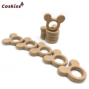 

Beech Wooden Mickey Mouse Natural Handmade Wooden Teether DIY Wood Personalized Pendent Eco-Friendly Safe Baby Teether Toys