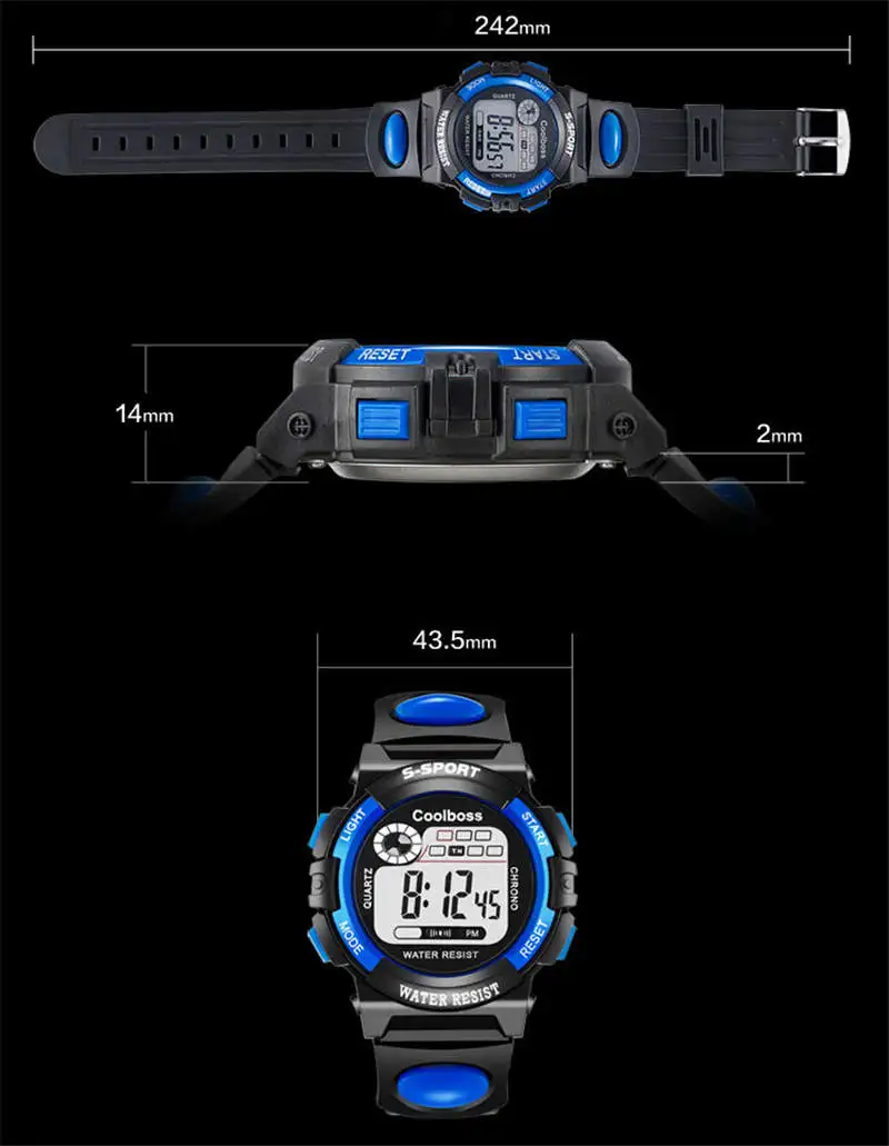 Coolboss детям смотреть спортивные Футбол Часы светодиодный электронные цифровой наручные часы детей Водонепроницаемый будильник Элитный