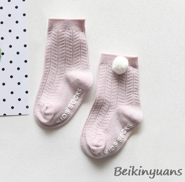 Spring and summer summer double needle baby anti-slip socks without bones loose baby newborn ball children cotton socks - Цвет: Pink