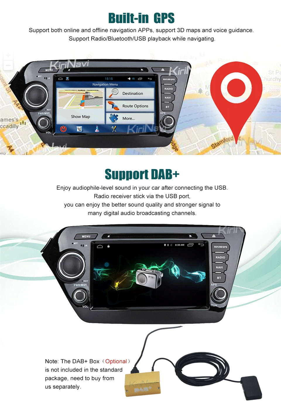 Sale KiriNavi Octa core 4G LET android 7 car dvd player for Kia Rio K2 gps navigation 2010 - 2011 support 4K Video 4G 6