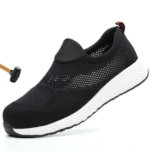 Мужская обувь со стальным носком дышащая сетчатая ткань рабочая обувь мужская противоскользящая стальная прокалывающая Строительная защитная обувь Размер-46