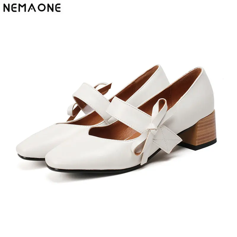 

NEMAONE New women mary janes 4cm med heels ladies dress shoes woman black beige white women pumps