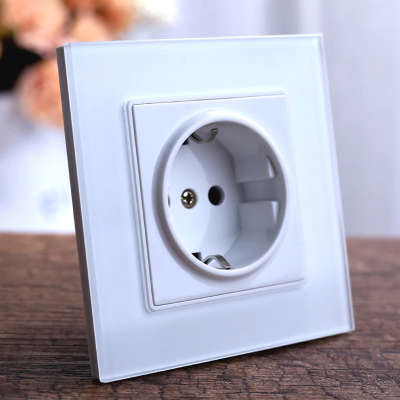 EU Standard Wall Power Socket, toughened Glass Panel electric plug, AC
