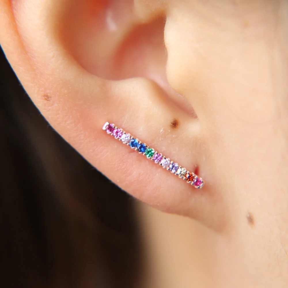 2018 Women Hot Sale Silver Earings Brincos Multi Layer Rainbow Color Cz Bar Long Ear Wire 925 Fashion Mix Climber Earring (4)