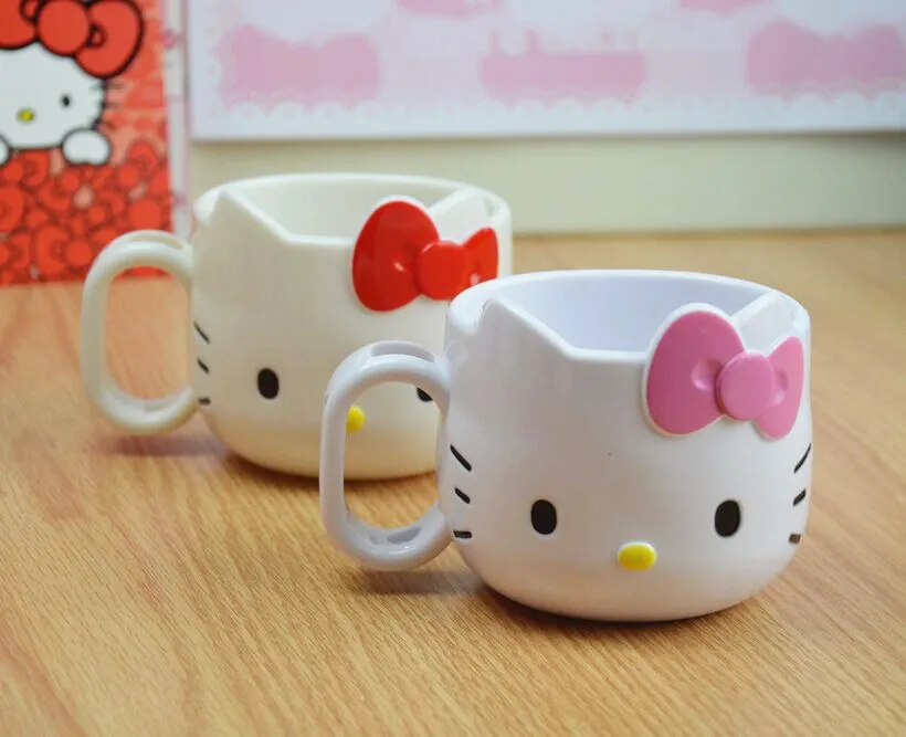 3Hello kitty Cartoon Baby Cup Feeding Water Bottle KT Cup Kids' Brush Cup Promotional Coffee Milk Mugs Best Gifts For Kids Ladies
