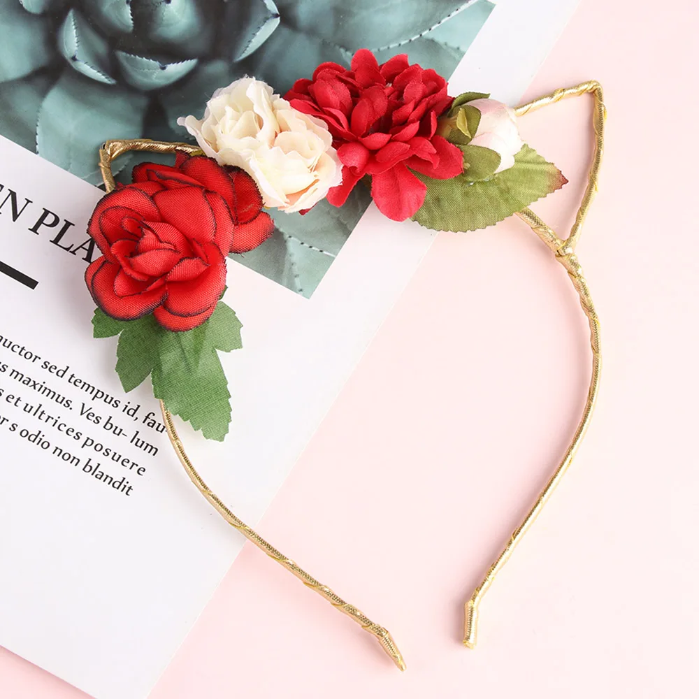 

Lady Leopard flower Hair Accessories Glitter Metallic Headband Kids Cat Animal Ears HairBands For Children Photo Pro Head Bands