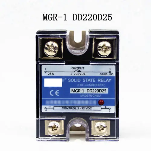 

DD220D25 SSR 25A 3-32VDC Input to 5-220VDC Output Single Phase Solid State Relay + Clear Cover DC to DC