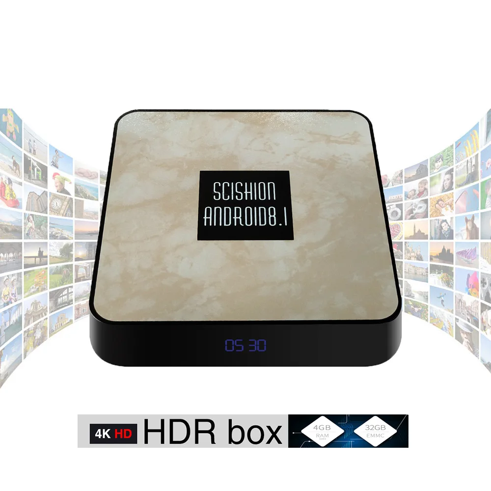 

SCISHION RX4B Smart TV Box RK3328 Android 8.1 4GB RAM + 32GB ROM 2.4G WiFi 100Mbps BT4.0 Support 4K H.265 Set-top Box