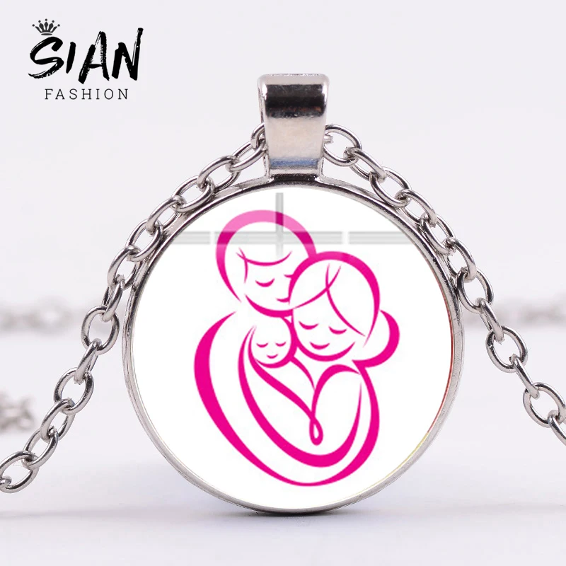 

SIAN Creative Family Stick Figures Necklace Mom Dad Baby Photo Glass Cabochon Necklace for Women Mother Day Gift Fashion Jewelry