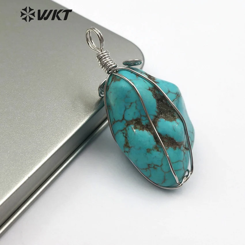 

WT-P1431 Natural Turquoises Pendant Jewelry Random Size Howlite Stone With Silver Color Wire Wrapped Pendant Fashion Jewelry