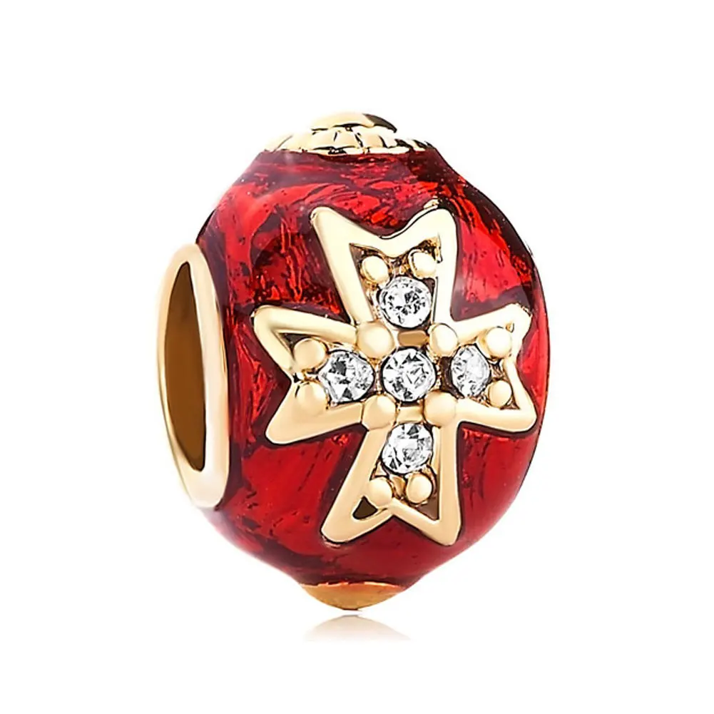 Red Faberge Easter Egg Beads Cross Charms for Jewelry Making Christmas Charms Beads