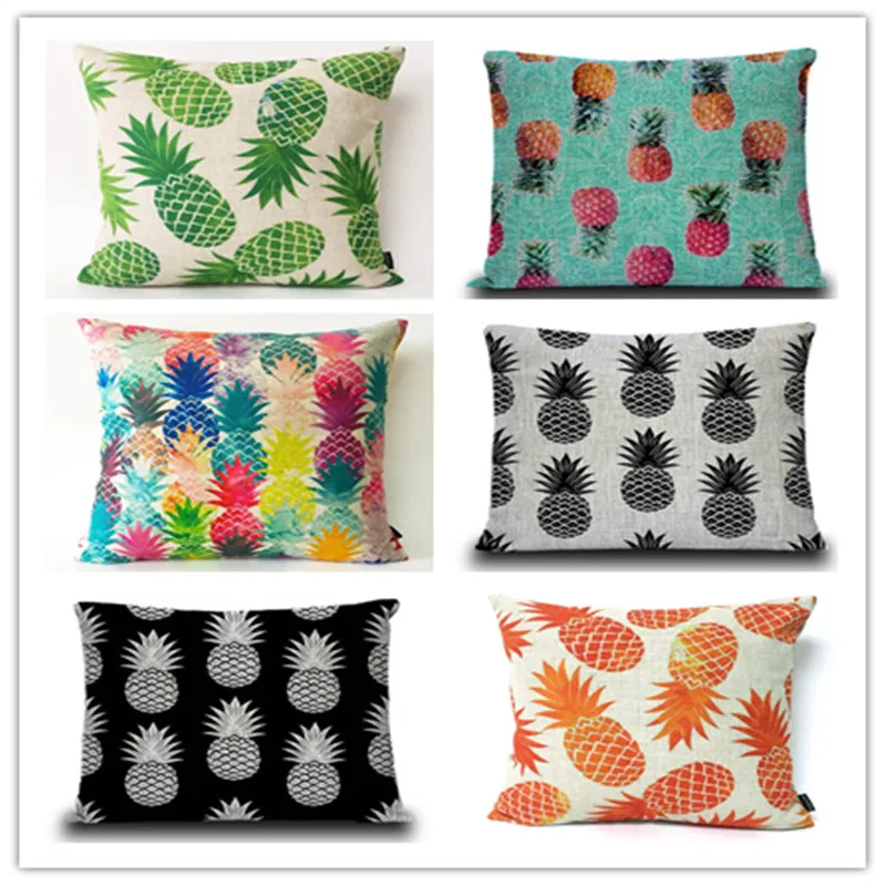 

Watercolor black white pineapple Pillow Case Green Cushion Cover Home Decorative Throw Pillows for Car Sofa