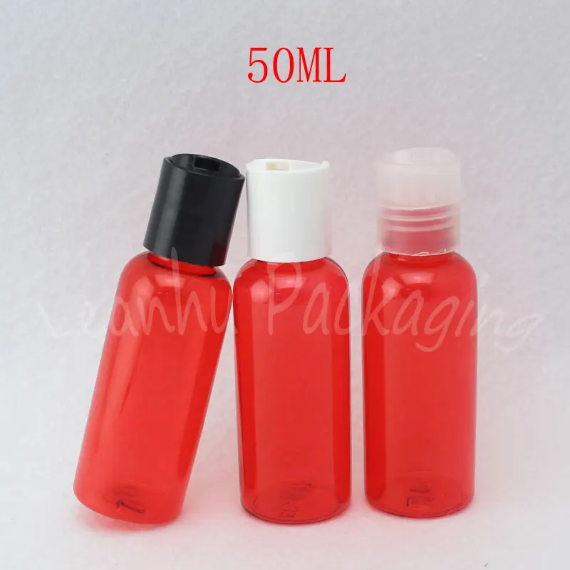 

50ML Red Plastic Bottle With Disc Top Cap , 50CC Empty Cosmetic Container , Lotion / Toner Portable Sub-bottling ( 50 PC/Lot )