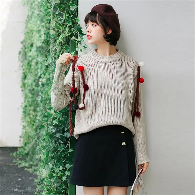 Для женщин свитеры для леди Kawaii Ulzzang свободные свитер с длинными рукавами женский