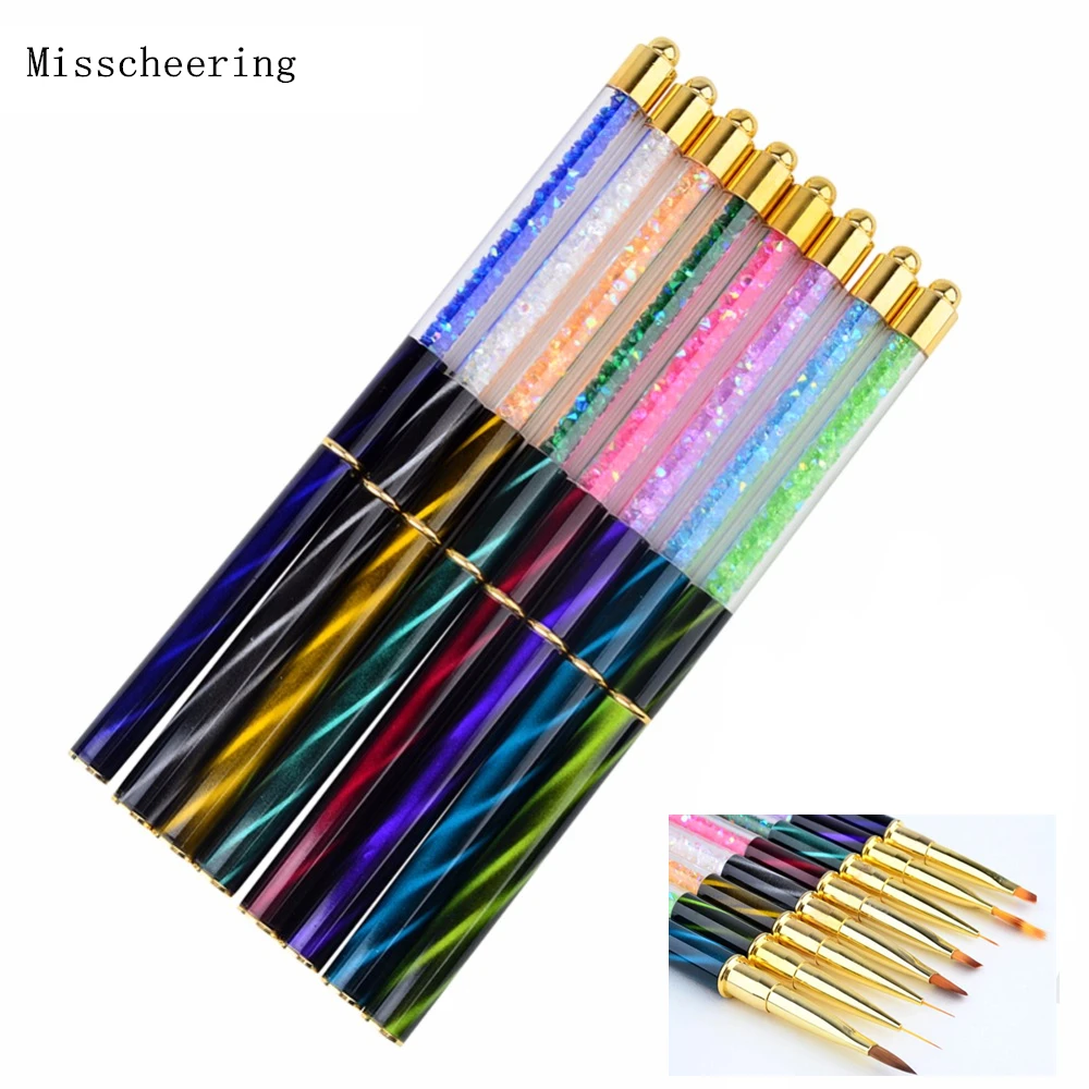 

2018 New 1 Pcs Cat Eye Rhinestones Nail Art Brush Gradient Drawing Painting Pen Liner Flat Brushes DIY UV Gel Polish Nail Tools