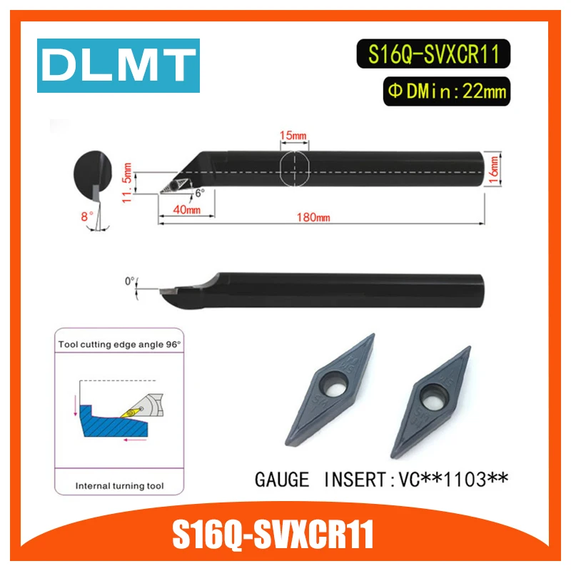 

S16Q-SVXCR11 96 Degrees Internal Turning Tool Holder For VCMT110304 VCMT1110308 Insert Internal Boring Bar Lathe Machine