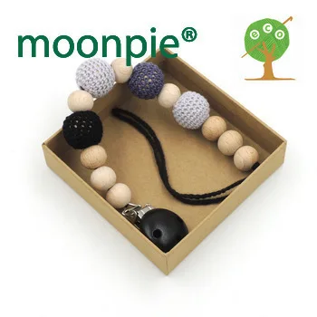 Cool black grey white color crochet beads  new born Baby boy gift Pacifier Clip Dummy Holder Natural BEECH beads NT157