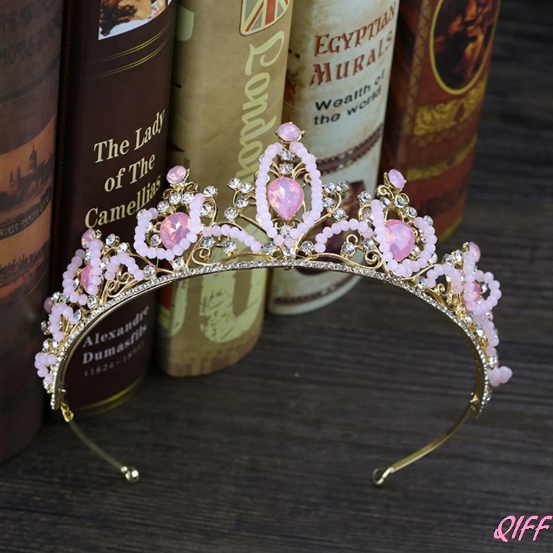 

Bride Crown Pink Crystal Princess Jewelry Headwear Tiara Wedding Party Ornaments