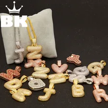 Большой размер Bling CZ пользовательский пузырьковый начальный кулон из букв медь A-Z начальный Кулон золото, розовое золото, Посеребренная Очаровательная Ожерелье